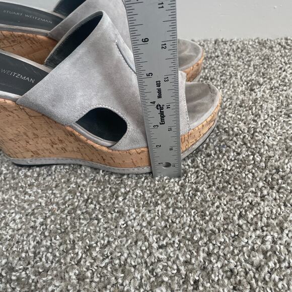 Stuart Weitzman Sandals Wedges Women 9 Gray Suede Cork Ultra High Coastal Resort - Picture 4 of 8